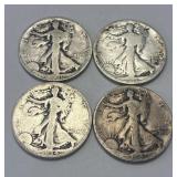 (4) Assorted Silver Walking Liberty Half Dollars