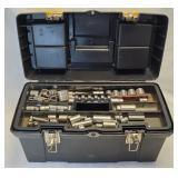 (C) Black Plastic Tool Box w/ Tools