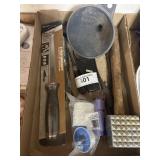 Tray Lot Containing Funnel, Pliers, Meat
