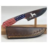 (SC) 8ï¿½ American Flag Fixed Blade Knife With