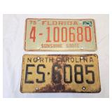 (C) Vintage Florida & NC License Plates