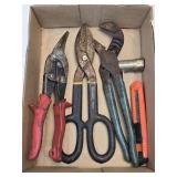 (C) Tin Snips, Adjustable Wrench, Razor Knife &