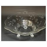 Vintage Etched Footed Centerpiece Glass Dish Bowl