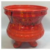 Vibrant Red Footed Ceramic Planter Featuring a