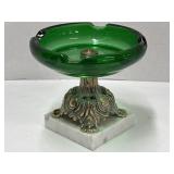 (H) Forest Green Glass Ashtray on Pedestal 6ï¿½