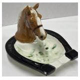 (H) Ceramic Horseshoe Ashtray with Horse Head