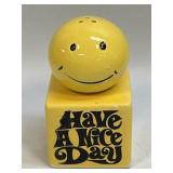 (A) 60s 70s Smiley Yellow Salt and Pepper Shaker