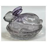 (A) Bunny Rabbit On Nest Lavender Glass Covered