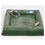 (H) Vintage Ceramic Green Splatter Saf-T-Tray