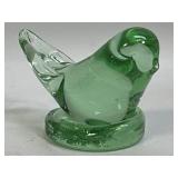 (H) Green Handmade Blown Glass Bird Figurine as