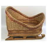 (G) Vintage Hand Crafted Basket Sitting On Sled