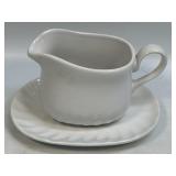 (A) Corelle White Swirl Gravy Boat With Under