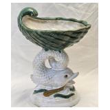 (E) Vintage Majolica Koi & Conch Shell Pedestal