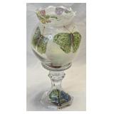 (E) Crackle Glass Pedestal Candle Holder w/