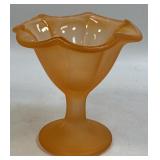 (A) Vintage Satin Frosted Glass Footed Ice Cream