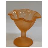 (A) Vintage Satin Frosted Glass Footed Ice Cream