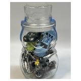 Assorted Matchbox Size Cards in Snowman Candy Jar