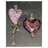 2 Pc Wire Wrapped Heart Pendants Dichroic or