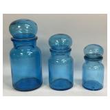 Vintage Belgium Blue Glass Jars with Seal Set of