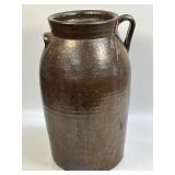 (E) Antique 4 Gallon Churn NC Pottery Loop and