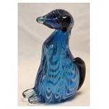 Murano Style Blue Glass Dog 6" tall
