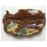 (H) Vintage Ceramic Florida Dolphin Ashtray Brown