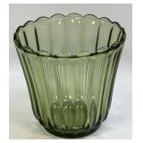 (B) VINTAGE GREEN GLASS PLANTER POT Scalloped