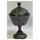 (A) Fenton Carnival Glass Compote Paneled Daisy