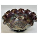 (A) Vintage Fenton Amethyst Carnival Glass Bowl: