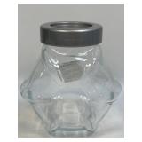(B) Vintage Embossed Clear Glass Canister With