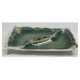 (H) Vintage MCM Ashtray: Green & Gold Ornate