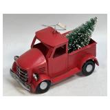 (B) Metal Red Truck with Christmas Tree Ornament