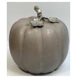 (B) Fall Decor Gray Resin Pumpkin With Silver