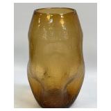 Vintage MCM Blenko Amber Crackle Glass Pinched