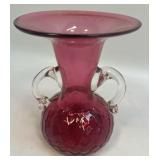 Vintage Rossi Style Hand-Blown Cranberry Art Glass