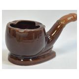(H) Vintage Brown Ceramic Ashtray Smoking Pipe