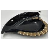 (H) Leaf Shape Vintage Antique Black and Gold