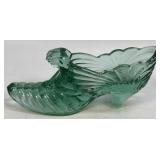 (B) Ribbed Fenton Green Glass Shoe with Cat Head