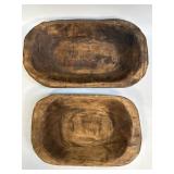 (B) 2pc Rustic Small Wooden Bowls Oblong