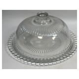 (B) Vintage Clear Glass Cake Ribbed  Dome and