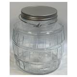 Vintage Clear Glass Barrel Shaped Pickle Jar With