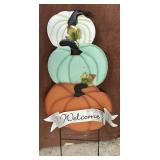 (FL) Metal Welcome Fall Pumpkin Yard Stake or Wall