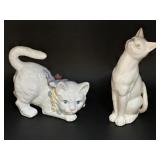 (B) White Playful Cat Figurine and Porcelain