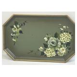 (H) Tole Painted Serving Tray Green and Gold with