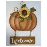 (B) Pumpkin Welcome Sign with Metal Sunflower and