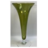(G) Large Olive Green Glass Trumpet Shaped Vase