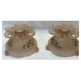 Pink Mist Frosted Depression Glass Candle Holders