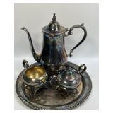(A) Silver Plated Teapot Coffee Pot Tray Cream
