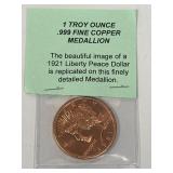 (SC) 1 Troy Ounce .999 Fine Copper Medallion as