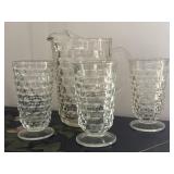 Indiana Glass Whitehall Pitcher & 3 Glasses